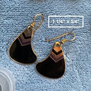 Black and Gold Chevron Pattern Dangle 80’s Earrings Vintage school work costume